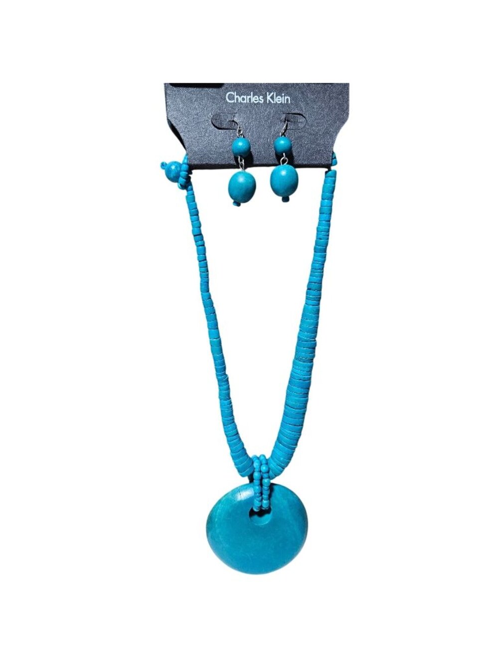 Charles Klein Turquoise Blue Beaded Pendant Necklace Earring Set Fashion Jewelry